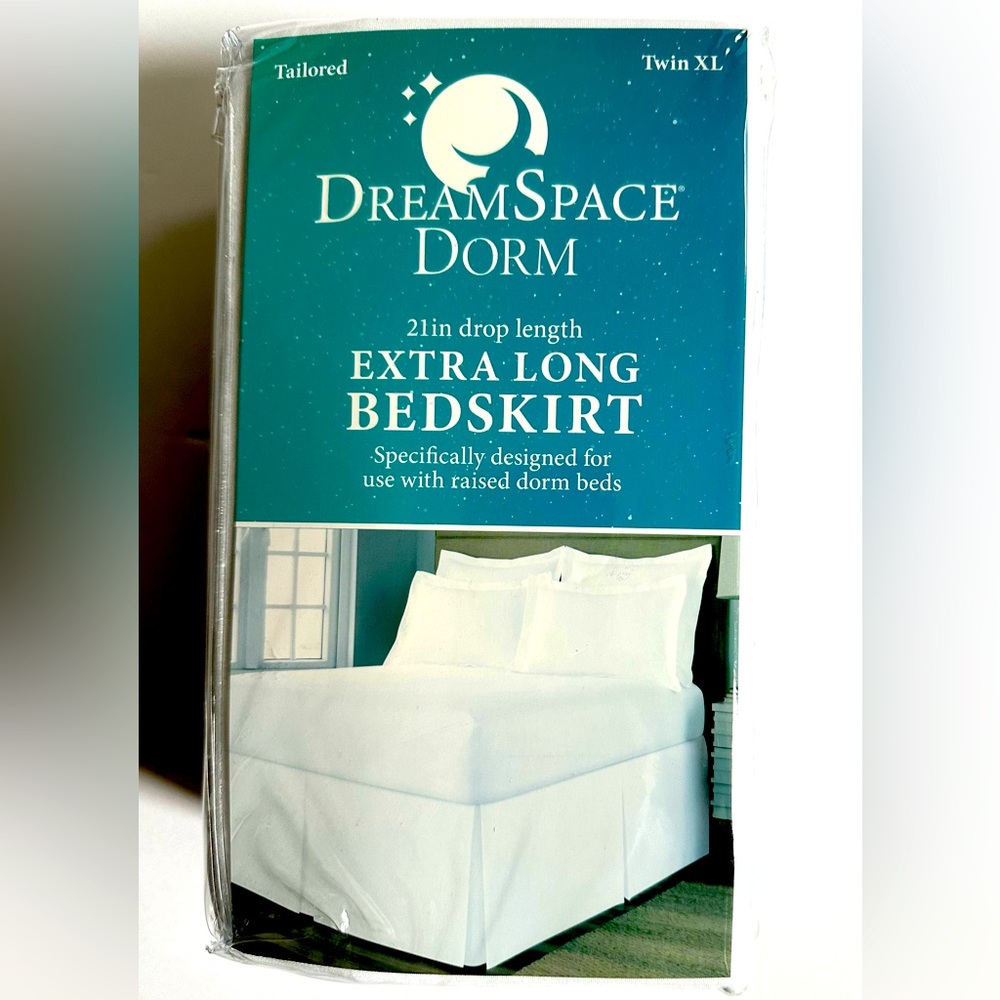 🎁Dream Space Dorm Extra Long Bed Skirt - Twin XL (21” Drop Length) - White